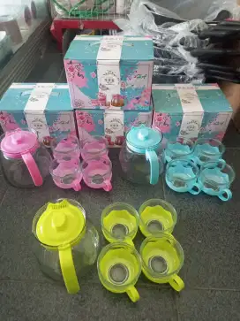Teapot kaca warna 4 gelas