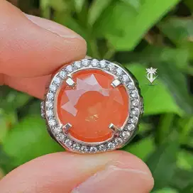 Batu Permata Natural Round Pinkish Orange Andesine Top Luster 7.48 Ct