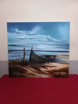 Dijual lukisan kanvas perahu 100x100  cm