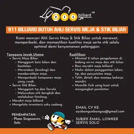 Lowongan kerja TEKNISI STIK DAN MEJA Billiard cabang SOLO Jawa Tengah