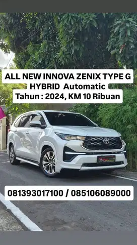 ALL NEW INNOVA ZENIX TYPE G HYBRID, 2024,km 10 ribuan, plat AD