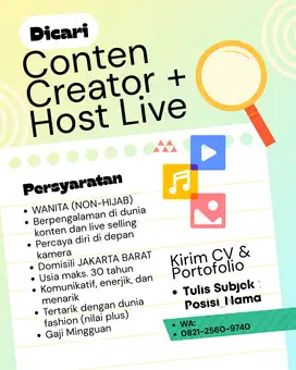 MYAPPAREL.ID - DIBUTUHKAN SEGERA! KONTEN KREATOR + HOST LIVE WANITA