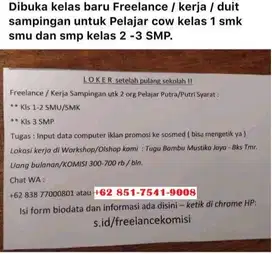PKL dan Freelance buat pelajar putri buat Bekasi Tmr