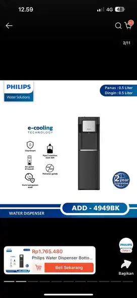 Philips water dispenser bottom loading ADD4949BK Hitam