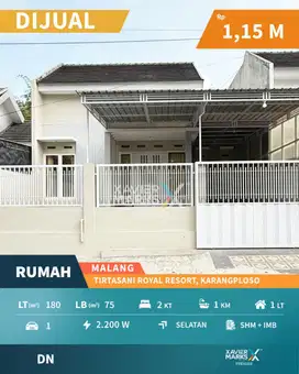 Rumah Siap Huni Aman di Tirtasani Royal Resort Karangploso Malang