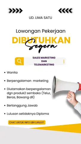 Dicari marketing & telemarketing