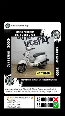 Vespa Sprint 150 iGET Facelift Tahun 2022 Putih Glossy Original