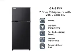 DIJUAL KULKAS TOSHIBA GR-B31IS Kulkas 2 pintu Inverter
