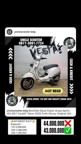 Vespa Sprint 150 iGET Facelift Tahun 2020 Putih Glossy Original