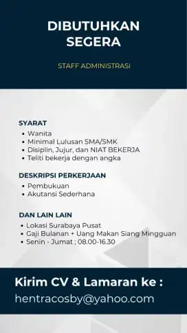 *Dibutuhkan Segera Admin*