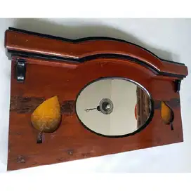 Antik kaca rias oval / kapstok 4haken / gantungan dari kayu djati tua