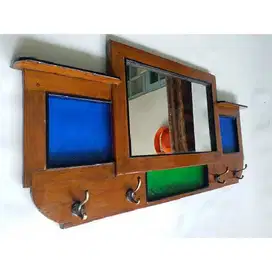 Vintage kaca rias / kapstok ukuran sedang dengan 4 haakjes dan kaca ko