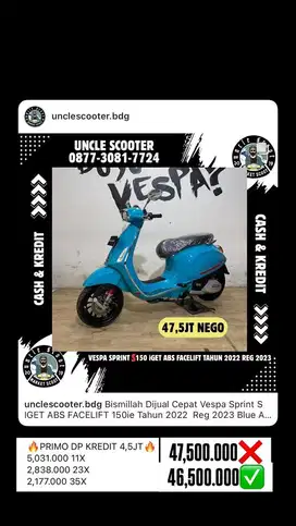 Vespa Sprint S IGET ABS FACELIFT 150ie Tahun 2022  Reg 2023 Blue