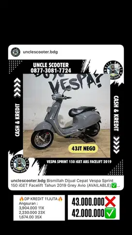 Vespa Sprint 150 iGET Facelift Tahun 2019 Grey Avio