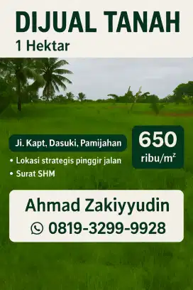 Dijual Tanah Komersil Strategis 1 Hektar – Pinggir Jalan Utama