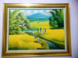 Bingkai emas lukisan kanvas pemandangan
