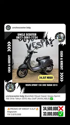 Vespa Sprint 150 3Vie Tahun 2015 Abu Doff