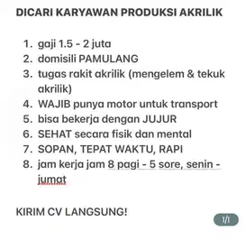 Lowongan Pekerjaan Produksi Akrilik