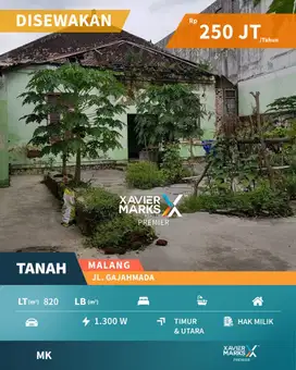 Disewakan Tanah Tengah Kota di Jl Gajahmada Malang Dekat Alun-Alun