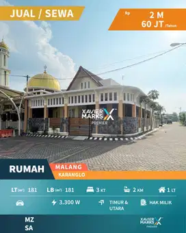 Dijual/Disewakan Rumah Hook Selangkah dari Exit Tol Karanglo Malang