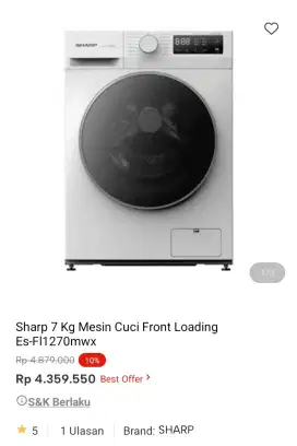 PROMO KREDIT SHARP 7KG MESIN CUCI FRONT LOADING