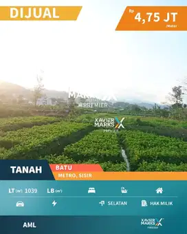 Tanah Luas Siap Bangun Di Metro, Sisir – Batu(OLX775)