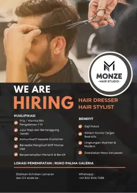 Dicari tukang potong rambut atau hairdresser di Surabaya