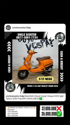 Vespa S125 Iget Tahun 2022 Facelift Like New