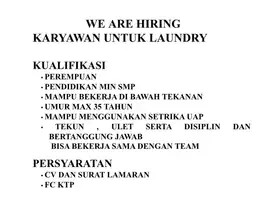 DI BUTUHKAN SEGERA KARYAWAN LAUNDRY