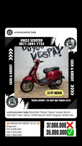 Vespa Sprint 150 iGET Abs Tahun 2018 Merah Doff Original