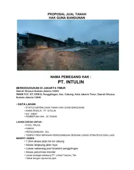 JUAL TANAH ARE CAKUNG TANPA PERANTARA HGB LUAS 7.189 STRATEGIS DI