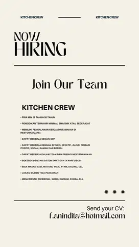Juru masak/COOK/Kitchen Crew