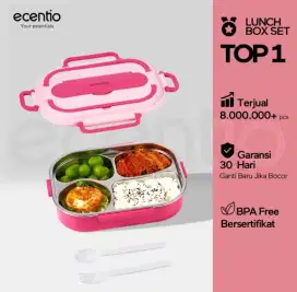 Ecentio Kotak Makan Stainless Steel Kap Besar 1200ml Pink Favorit