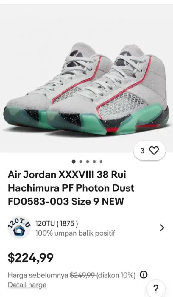 AIr JORDAN XXXVIII 38 RUI HACHIMURA SIZE 9