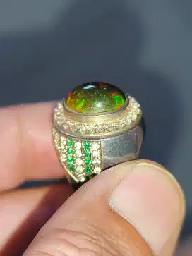 Batu kalimaya black Opal ETHIOPIA 2.86 crat ring perak memo WGL