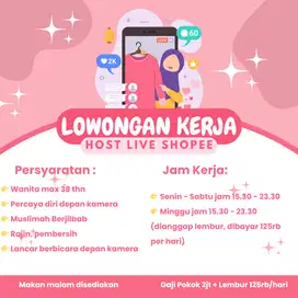 Lowongan Kerja Host Live Streaming Shopee Shift Malam