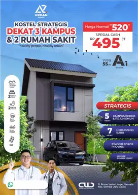 Dekat kampus Rumah 2 lantai harga 1 lantai