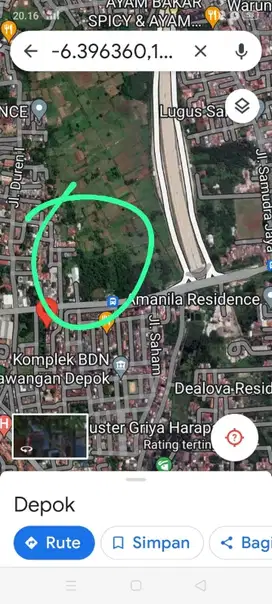 Jual Tanah 6,7 ha lokasi samping Pintu Tol sawangan depok