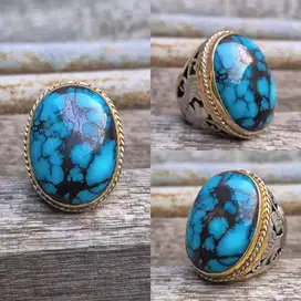 Cincin Natural Turquoise Hubei Phyrus Biru Fancy