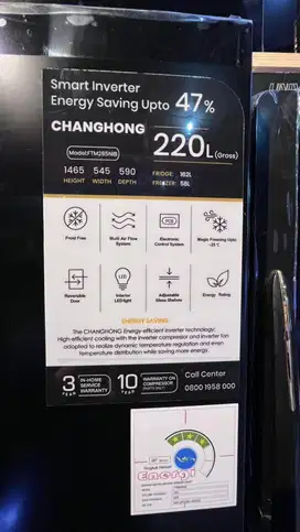 CHANGHONG KULKAS 2 PINTU INVERTER 220 LITER