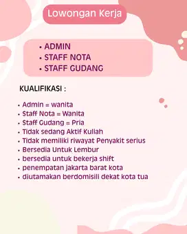 DIBUKA LOWONGAN UNTUK JAKARTA BARAT KOTA TUA