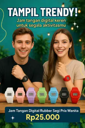 Jam Tangan Pria Wanita Digital Rubber Segi Murah Karet Hitam