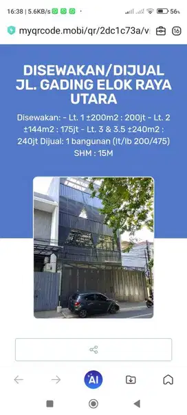 Ruang usaha dijual/ sewa perlantai di kelapa gading