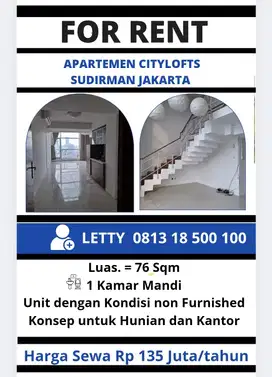Apartemen Cityloft Sudirman Jakarta Rp 135 Juta / tahun Nego