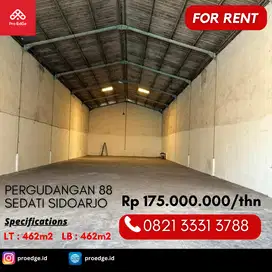Disewakan Gudang 462m2 Pergudangan 88 Sedati Sidoarjo 7km Tol Juanda
