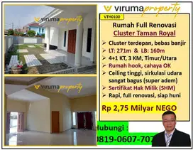 VTH0100 - Rumah Cluster Taman Royal, Bebas Banjir, Full Renov !