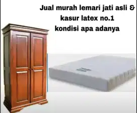 Lemari jati 2 pintu + kasur latex no 1. Murah aja