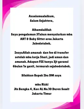 Jasa menyalurkan ART dan Baby Sitter Jakarta