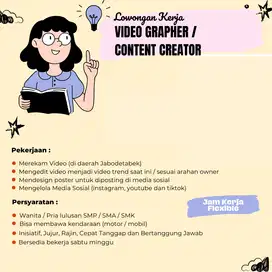 LOWONGAN VIDEO EDITOR DAN VIDEO GRAPHER