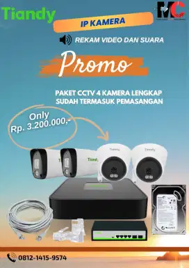 Paket CCTV 4 Ip kamera tiandy bisa rekam audio suara